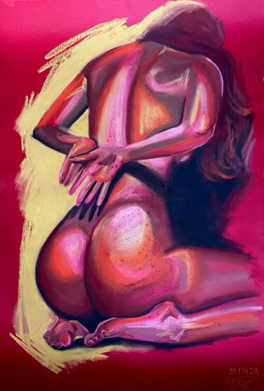 Tekening getiteld "Fire woman" door Dina Udaltsova, Origineel Kunstwerk, Pastel