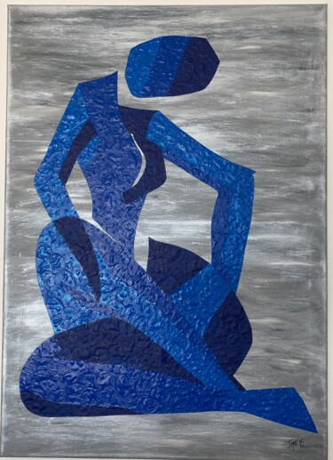 Painting titled "yoguiste bleu" by Marie Josée Tomé, Original Artwork, Acrylic