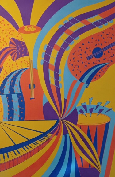 Painting titled "Musique en fête" by Alain Fornasier, Original Artwork, Acrylic