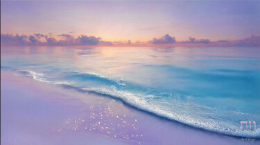 Sea sunrise: blue, rose gold; up to 84×150cm, for meditation Цифровое искусство под названием "Sea sunrise: blue,…" - Asnat Unnger, Подлинное произведение искусства, Струйный