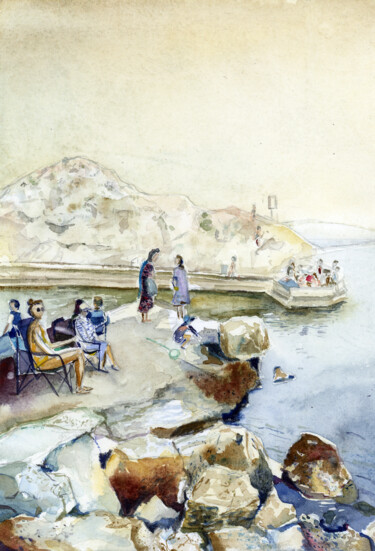 Pintura intitulada "La Piscine, Vallon…" por Yves-Léonardo Marchon, Obras de arte originais, Aquarela Montado em Cartão