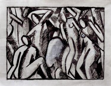 Рисунок под названием "Baigneuses (dessin)" - Henri Fagerolles, Подлинное произведение искусства, Чернила