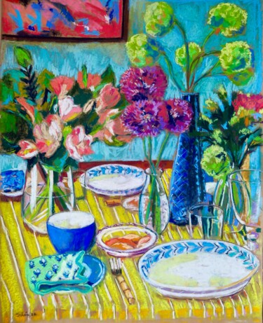 Schilderij getiteld "Bodegón con flores" door Silvia Sierra Sanchez, Origineel Kunstwerk, Pastel