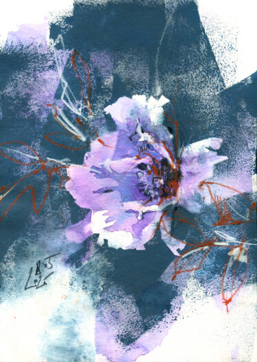 绘画 标题为“Peony in Moonlight” 由Ksenia Selianko, 原创艺术品, 水彩
