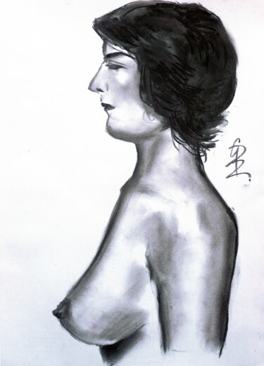 Disegno intitolato "Akt im Profil." da Götz Wiedenroth, Opera d'arte originale, Carbone