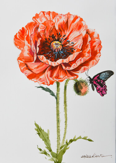 Pintura intitulada "flower11" por Kang Zhou, Obras de arte originais, Aquarela