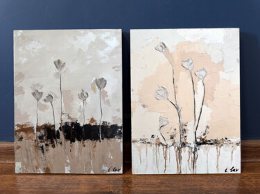 Echoes of Bloom. Original Textured Beige Minimal Landscape D Painting titled "Echoes of Bloom. Or…" by Irina Lav, Original Artwork, Acrylic Mounted on Wood Stretcher frame