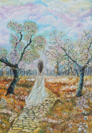 「Path of Blossoms an…」というタイトルの絵画 Lubа Miraによって, オリジナルのアートワーク, アクリル その他の剛性パネルにマウント