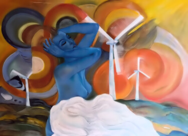 제목이 "Blaue Frau mit Wind…"인 미술작품 Veronika Metasch로, 원작, 기름 나무 들것 프레임에 장착됨