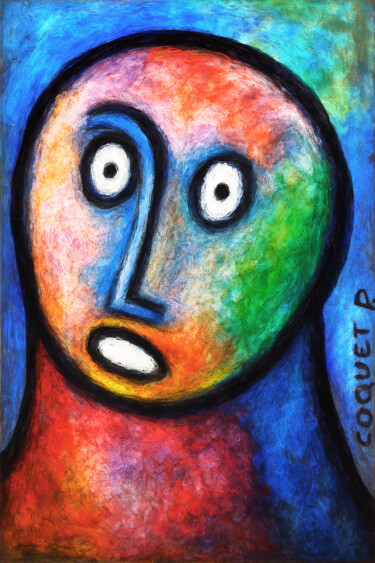 Digital Arts titled "Visage coloré" by Pacôme Coquet, Original Artwork, AI generated image Mounted on Aluminium
