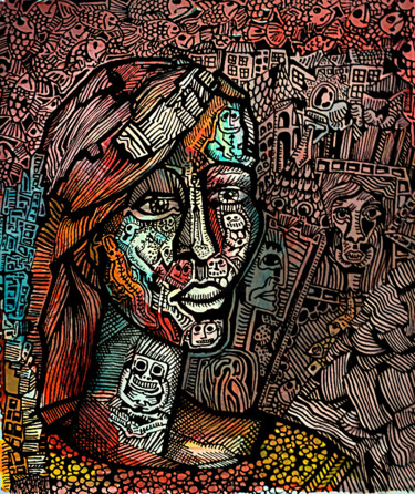 Painting titled "Girlface" by Jean-Luc Portet, Original Artwork, Acrylic