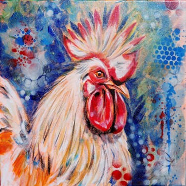 KINGS OF THE BARNYARD – 3 「KINGS OF THE BARNYA…」というタイトルの絵画 Chrys Oakによって, オリジナルのアートワーク, オイル ウッドストレッチャーフレームにマウント