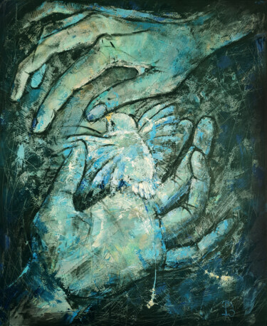 The Blue Bird in the Light of Hope Картина под названием "The Blue Bird in th…" - Olga Denamur-Filippova, Подлинное произведение искусства, Масло Установлен на…