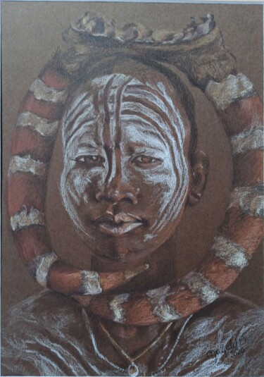 Σχέδιο με τίτλο "Visage d'Afrique 1" από Magali Drugmand (Magali D.), Αυθεντικά έργα τέχνης, Κιμωλία