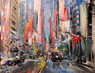 DYNAMICS OF AWAKENING CITY Pittura intitolato "DYNAMICS OF AWAKENI…" da Altin Furxhi, Opera d'arte originale, Acrilico Montato su Altro pannello rigido