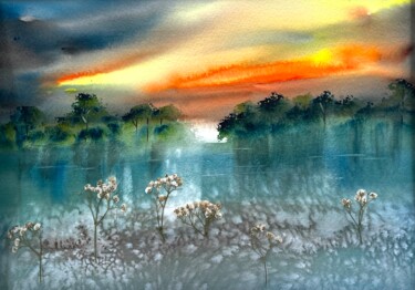 제목이 "Lakeside"인 미술작품 Jill Simpson J로, 원작, 수채화