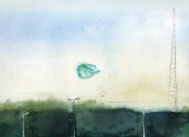 Suburb landscape 2, Flying plastic bags series Pittura intitolato "Suburb landscape 2,…" da Alexander Pogorzhelsky, Opera d'arte originale, Acquarello