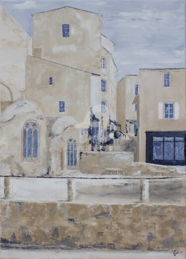 Saint-Emilion, en nuances de gris LXIV Malarstwo zatytułowany „Saint-Emilion, en n…” autorstwa Christian Naura, Oryginalna praca, Olej Zamontowany na Drewniana ram…