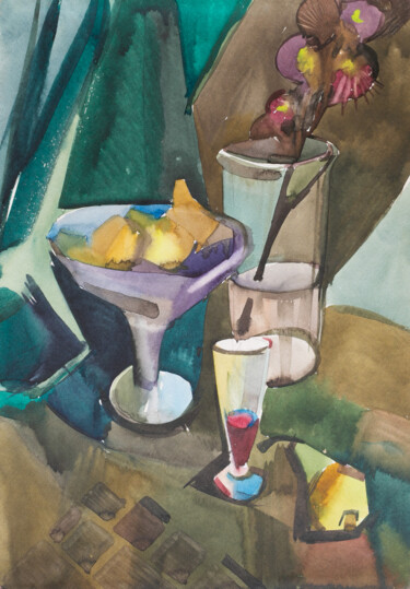 Pittura intitolato "still life with a p…" da Pavel Minchenia, Opera d'arte originale, Acquarello
