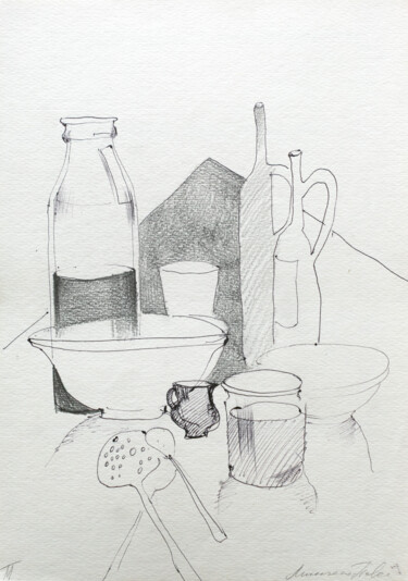 Painting titled "lunch" by Pavel Minchenia, Original Artwork, Pencil