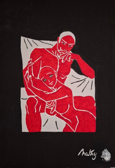 Schilderij getiteld "LA COMPLICITÉ" door Nathy, Origineel Kunstwerk, Acryl Gemonteerd op Frame voor houten brancard