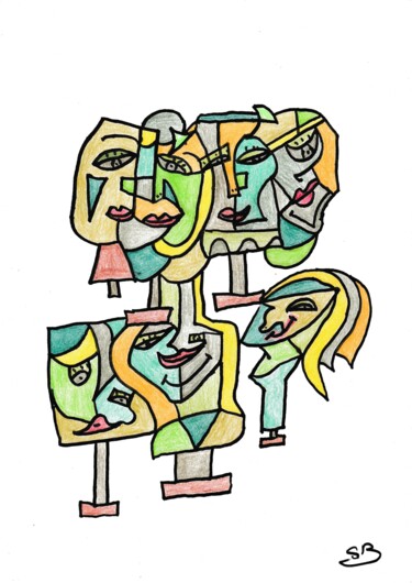 제목이 "" Mosaïque de visag…"인 그림 Balavoine Sophie로, 원작, 파스텔