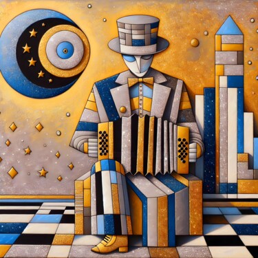 Arte digitale intitolato ""Suonatore di armon…" da Angelo Mazzoleni, Opera d'arte originale, Pittura digitale