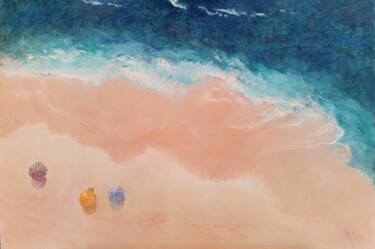 🏖️ La Plage de Sable Rose 🏖️ The Pink Sand Beach Schilderij getiteld "🏖️ La Plage de Sable…" door Isabel Mahe, Origineel Kunstwerk, Olie Gemonteerd op Frame voor houten branc…