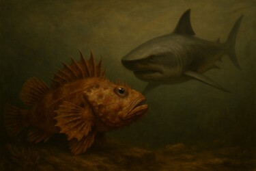 Standoff in the Depths Digitale Kunst mit dem Titel "Standoff in the Dep…" von Alberto Capitani, Original-Kunstwerk, KI-generiertes Bild