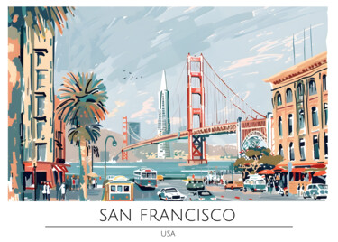 "San Francisco Citys…" başlıklı Dijital Sanat 春宇 关 tarafından, Orijinal sanat, AI tarafından oluşturulan görüntü Karton üzer…