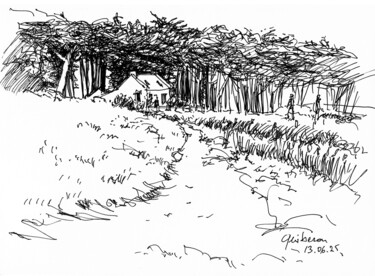 Quiberon, Maison de pêcheur sur le sentier de Conguel Drawing titled "Quiberon, Maison de…" by Philippe Juttens, Original Artwork, Marker