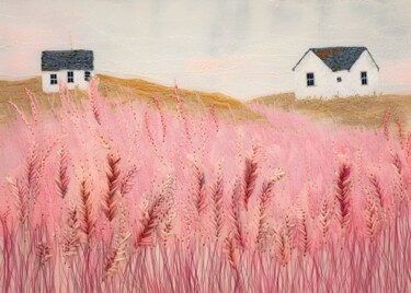 Arts numériques intitulée "Pink Fields: Sereni…" par Chun Yu Guan, Œuvre d'art originale, Image générée par l'IA Monté sur C…