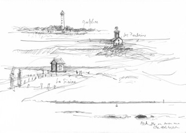Goulphar, Sirène et Poulains à Belle-Île-en-Mer Рисунок под названием "Goulphar, Sirène et…" - Philippe Juttens, Подлинное произведение искусства, Карандаш