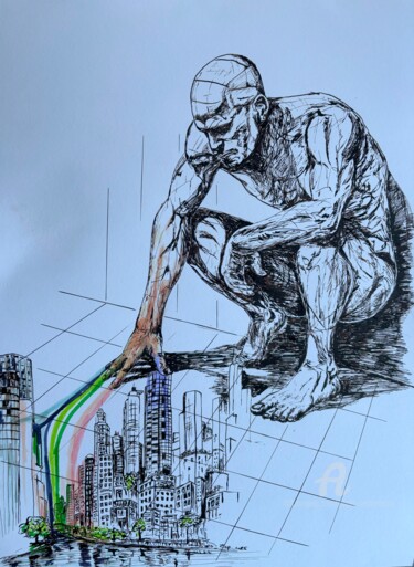 Drawing titled "Creator" by Eugen Serbanescu, Original Artwork, Ink