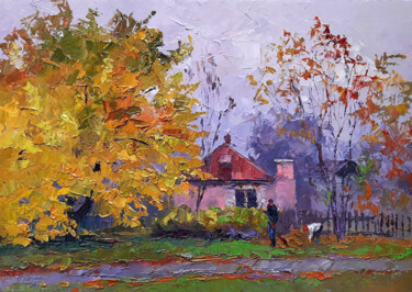 Schilderij getiteld "November" door Boris Serdyuk, Origineel Kunstwerk, Olie Gemonteerd op Frame voor houten brancard