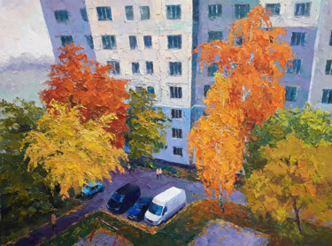Malarstwo zatytułowany „Yard” autorstwa Boris Serdyuk, Oryginalna praca, Olej Zamontowany na Drewniana rama noszy