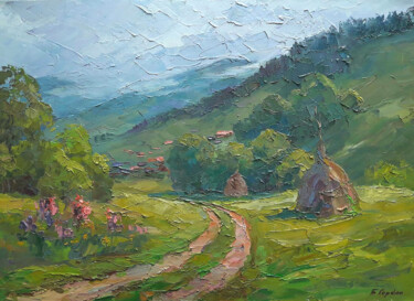 Path in the mountains Schilderij getiteld "Path in the mountai…" door Boris Serdyuk, Origineel Kunstwerk, Olie Gemonteerd op Frame voor houten bra…