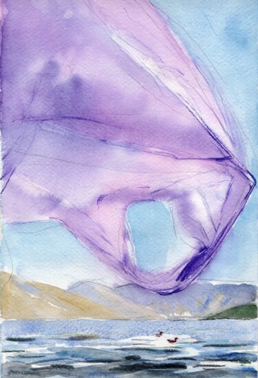 Como lake landscape 3, Flying plastic bags series Painting titled "Como lake landscap…" by Alexander Pogorzhelsky, Original Artwork, Watercolor