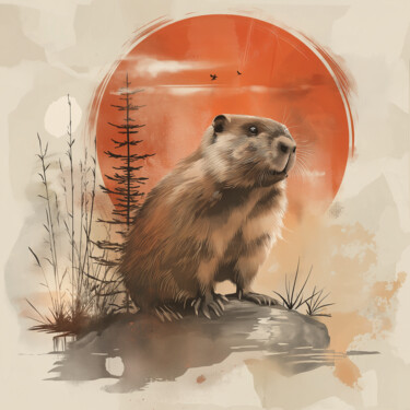 Sunset Groundhog Serenity 数字艺术 标题为“Sunset Groundhog Se…” 由Anna Burger, 原创艺术品, 数字油画