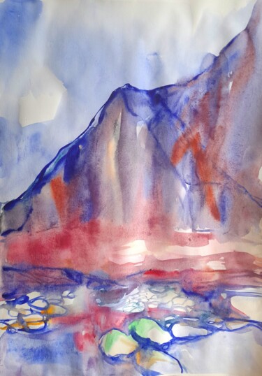 Painting titled "Evening mountains" by Alexey Zhucovsky, Original Artwork, Watercolor