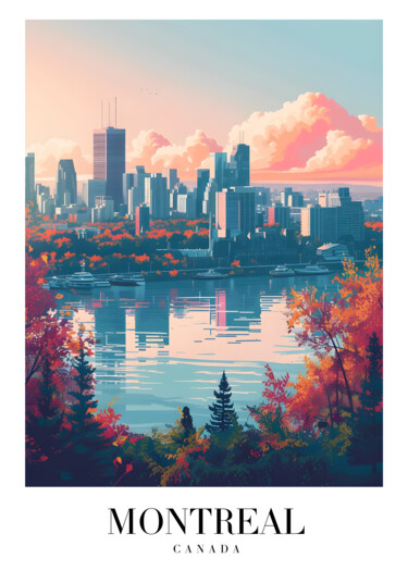 제목이 "Montreal Cityscape:…"인 디지털 아트 春宇 关로, 원작, AI 생성 이미지 판지에 장착됨