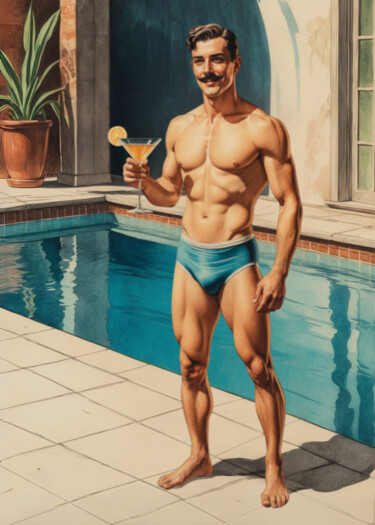 I'm Your Zaddy, Retro Poolside Pin-Up Guy Arte digital titulada "I'm Your Zaddy, Ret…" por Hecate Pim, Obra de arte original, Pintura Digital