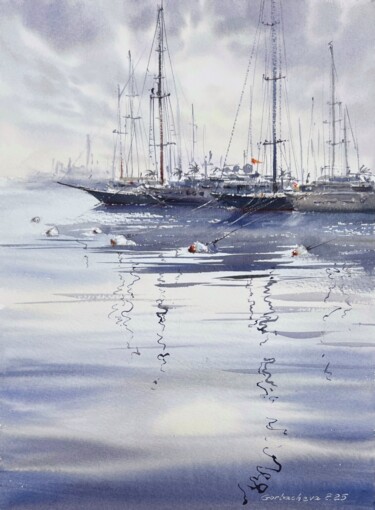 Masts of Valencia Painting titled "Masts of Valencia" by Eugenia Gorbacheva, Original Artwork, Watercolor