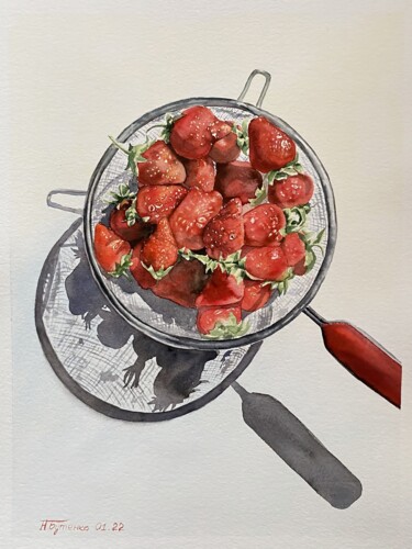 Fresh strawberries, original watercolor