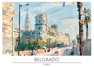 Digitale Kunst getiteld "Belgrade Cityscape:…" door Chun Yu Guan, Origineel Kunstwerk, AI gegenereerde afbeelding Gemonteerd…