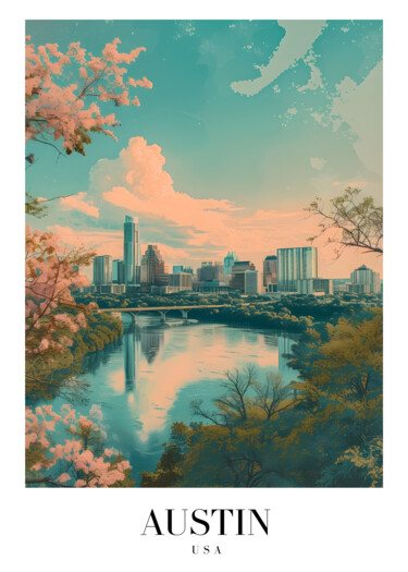 Digital Arts titled "Austin Cityscape: N…" by Chun Yu Guan, Original Artwork, AI generated image Mounted on Cardboard