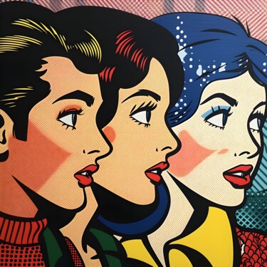 "Pop Art Faces: Vint…" başlıklı Dijital Sanat 春宇 关 tarafından, Orijinal sanat, AI tarafından oluşturulan görüntü Karton üzer…