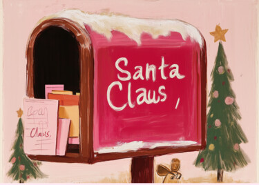 Digitale Kunst getiteld "Santa's Mailbox: Fe…" door Chun Yu Guan, Origineel Kunstwerk, AI gegenereerde afbeelding Gemonteerd…