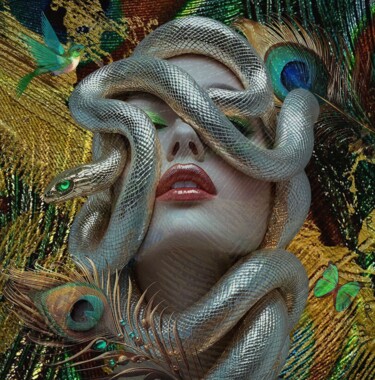 Digitale Kunst getiteld "Snake Whisperer" door Ashedinarockirart, Origineel Kunstwerk, 2D Digital Work