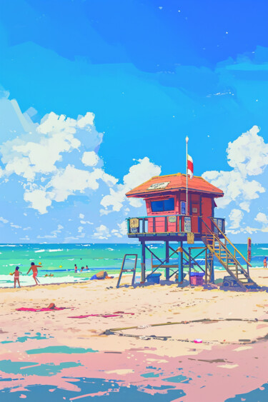 数字艺术 标题为“Beach Lifeguard Sta…” 由春宇 关, 原创艺术品, AI生成的图像 安装在纸板上